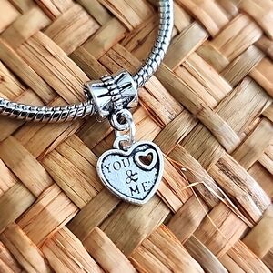 YOU & ME  Heart CHARM FOR CHARM BRACELET FITS PANDORA